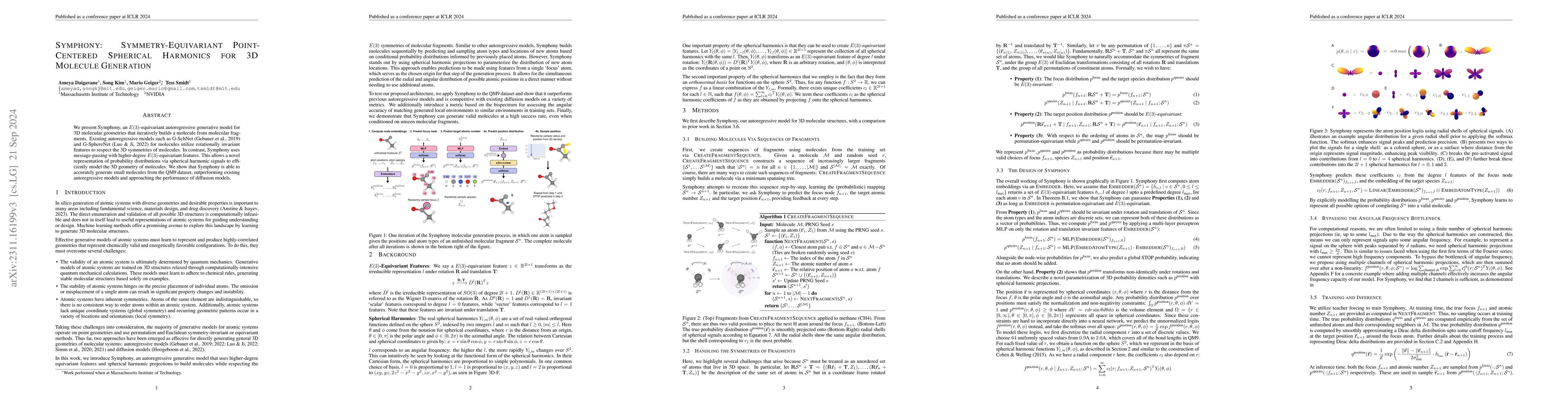 Thumbnail for Symphony: Symmetry-Equivariant Point-Centered Spherical Harmonics for
  Molecule Generation