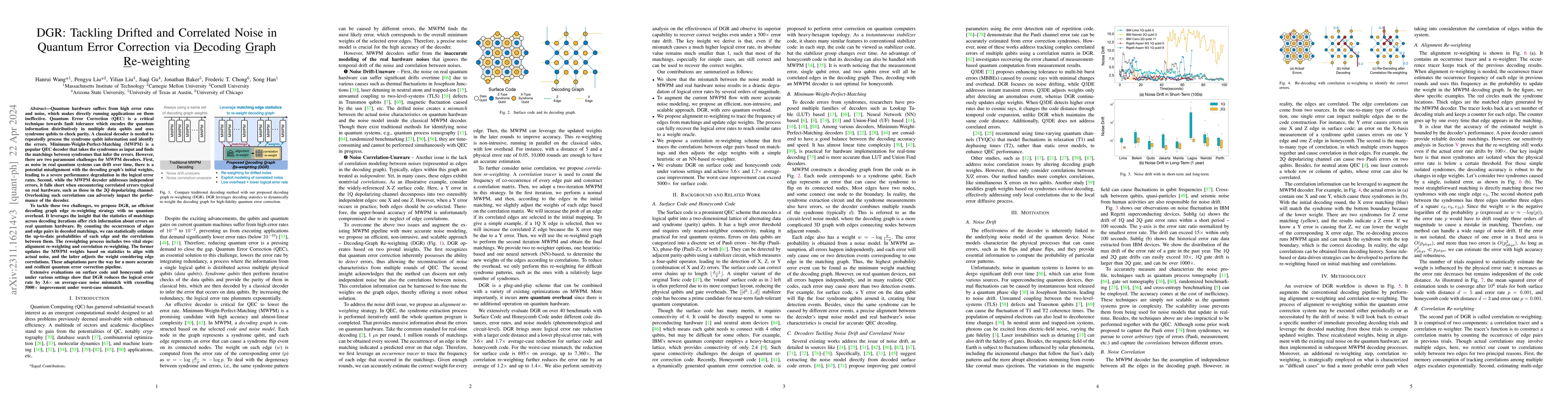 Thumbnail for DGR: Tackling Drifted and Correlated Noise in Quantum Error Correction
  via Decoding Graph Re-weighting
