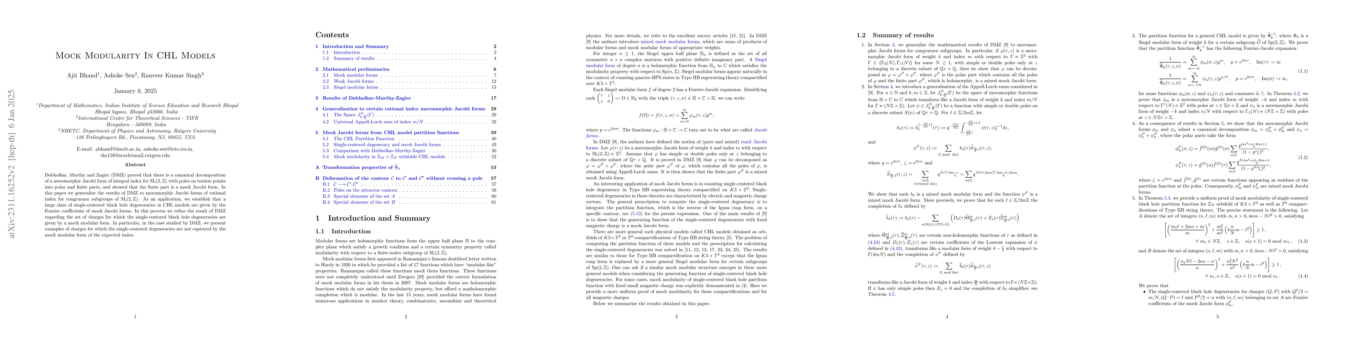 Thumbnail for Mock Modularity In CHL Models