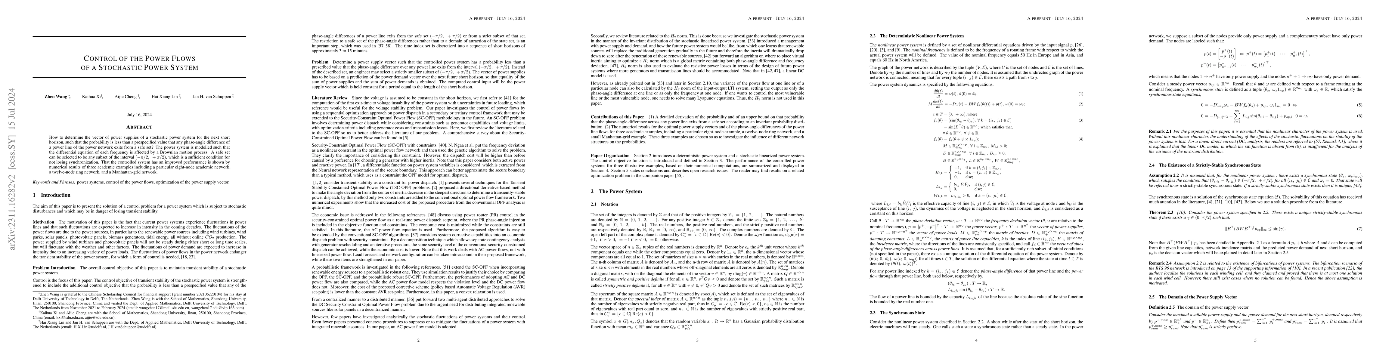 Thumbnail for Control of the Power Flows of a Stochastic Power System
