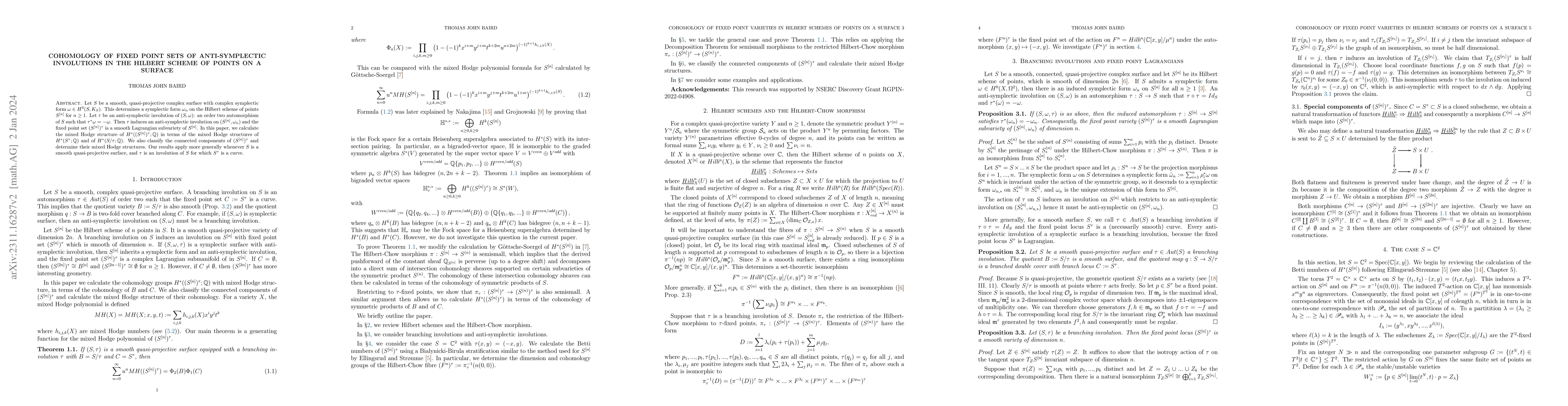 Thumbnail for Cohomology of fixed point sets of anti-symplectic involutions in the
  Hilbert scheme of points on a surface