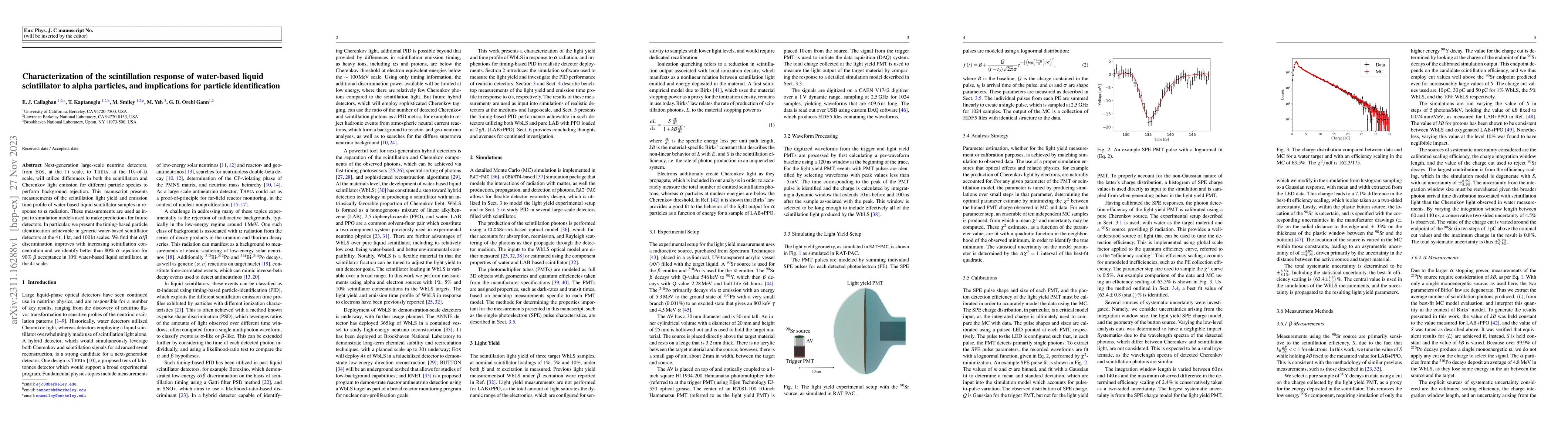 Thumbnail for Characterization of the scintillation response of water-based liquid
  scintillator to alpha particles, and implications for particle identification