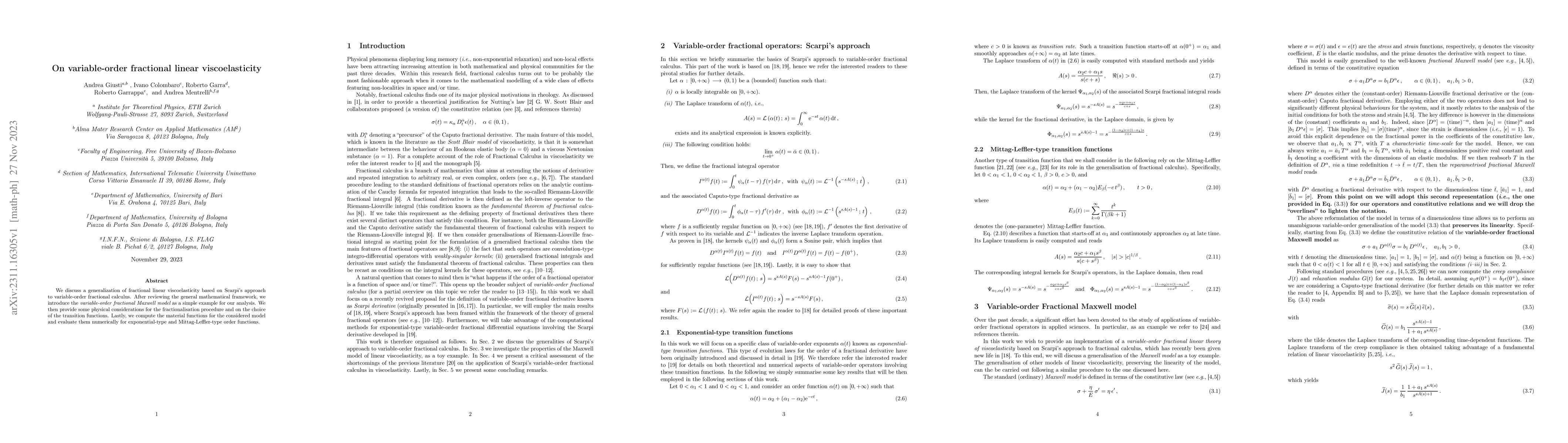 Thumbnail for On variable-order fractional linear viscoelasticity