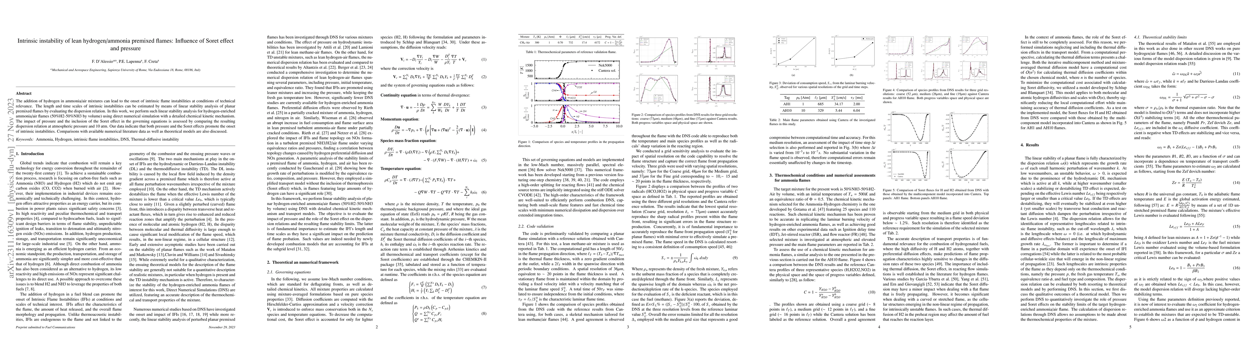 Thumbnail for Intrinsic instability of lean hydrogen/ammonia premixed flames:
  Influence of Soret effect and pressure
