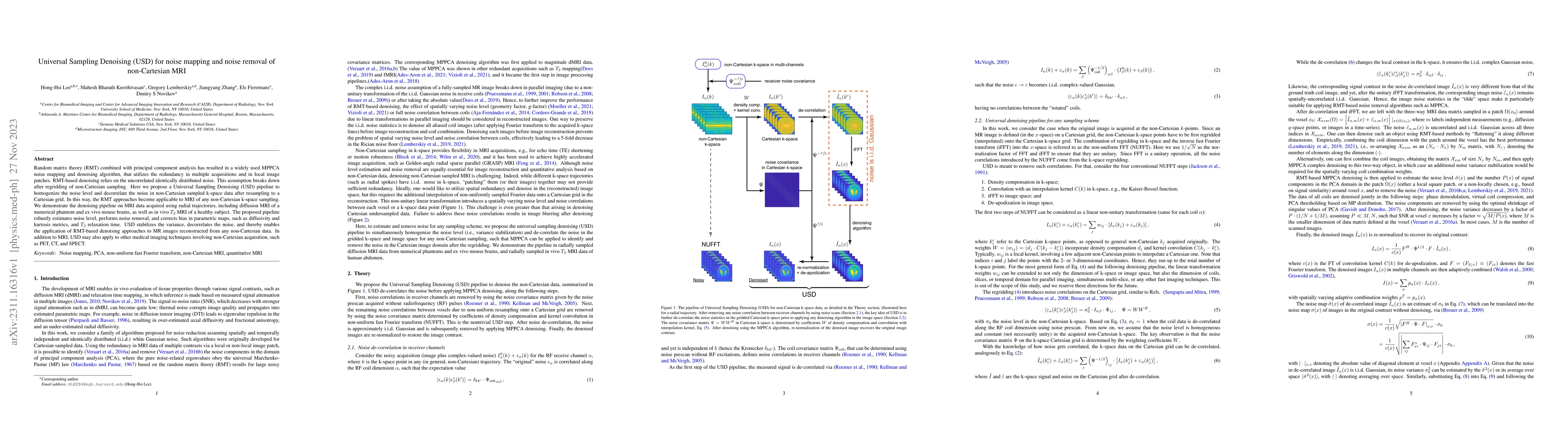 Thumbnail for Universal Sampling Denoising (USD) for noise mapping and noise removal
  of non-Cartesian MRI