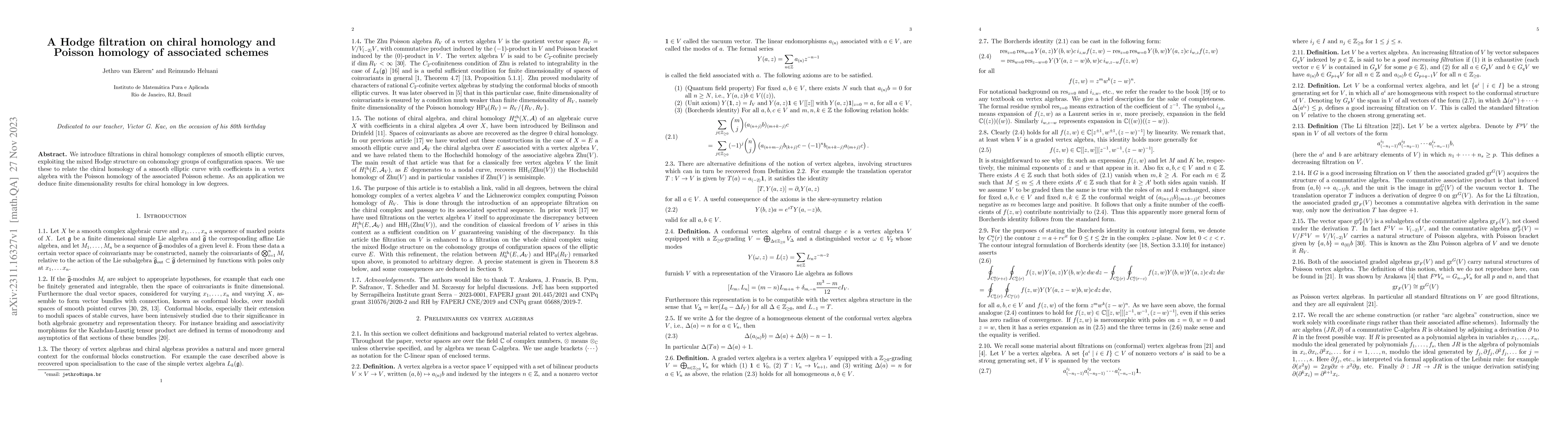 Thumbnail for A Hodge filtration on chiral homology and Poisson homology of associated
  schemes