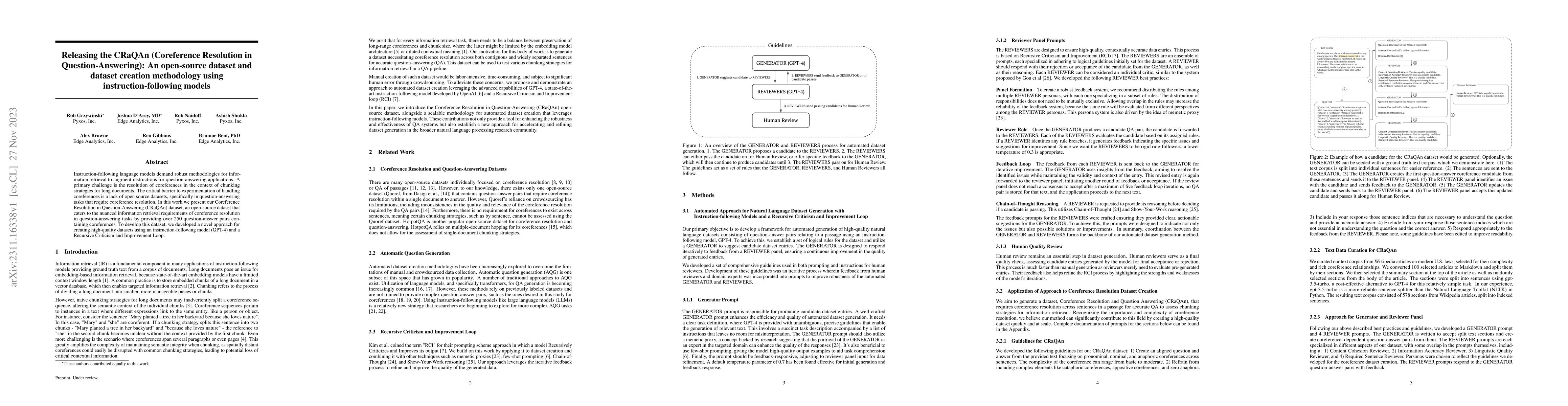 Thumbnail for Releasing the CRaQAn (Coreference Resolution in Question-Answering): An
  open-source dataset and dataset creation methodology using
  instruction-following models