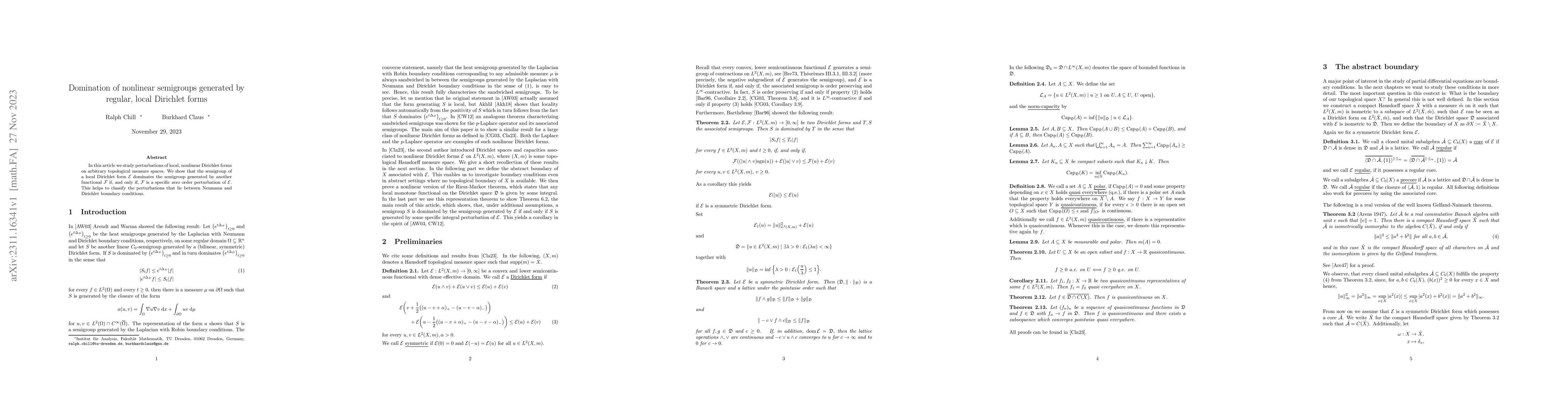 Thumbnail for Domination of nonlinear semigroups generated by regular, local Dirichlet
  forms