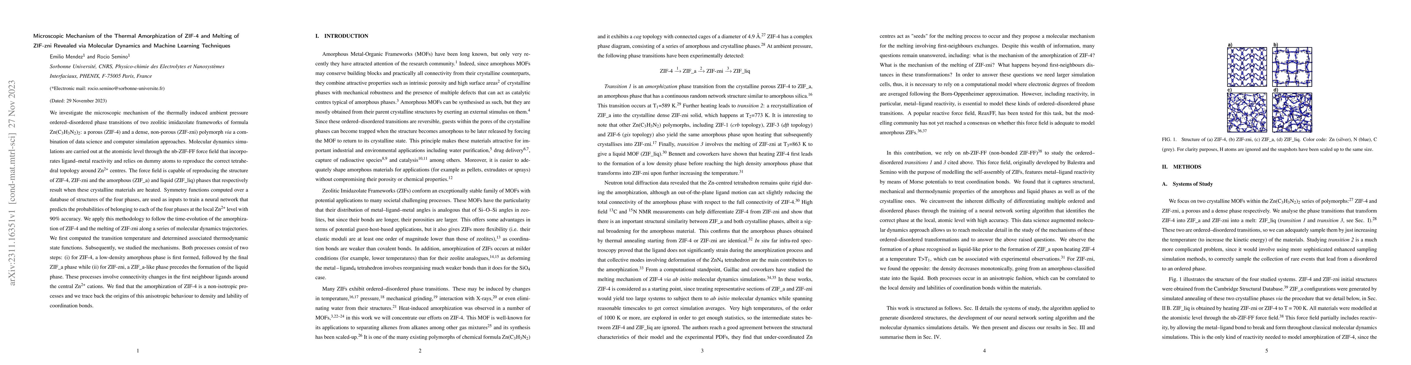 Thumbnail for Microscopic Mechanism of the Thermal Amorphization of ZIF-4 and Melting
  of ZIF-zni Revealed via Molecular Dynamics and Machine Learning Techniques