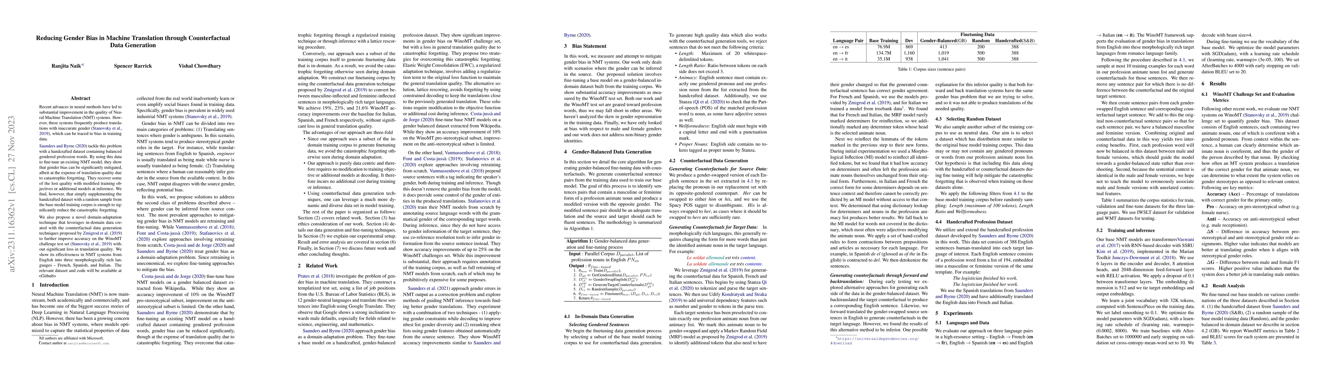 Thumbnail for Reducing Gender Bias in Machine Translation through Counterfactual Data
  Generation