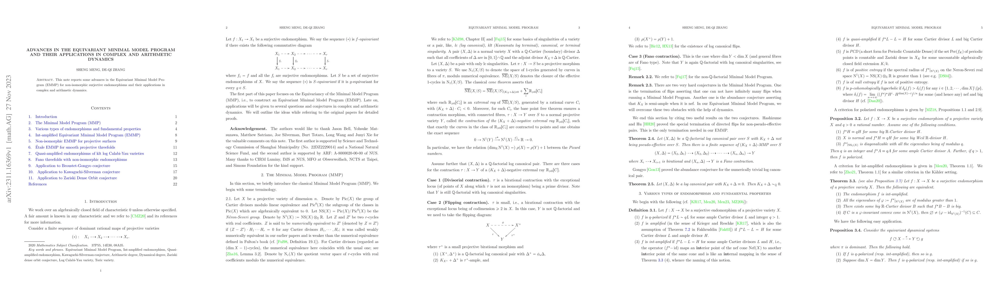 Thumbnail for Advances in the equivariant minimal model program and their applications
  in complex and arithmetic dynamics
