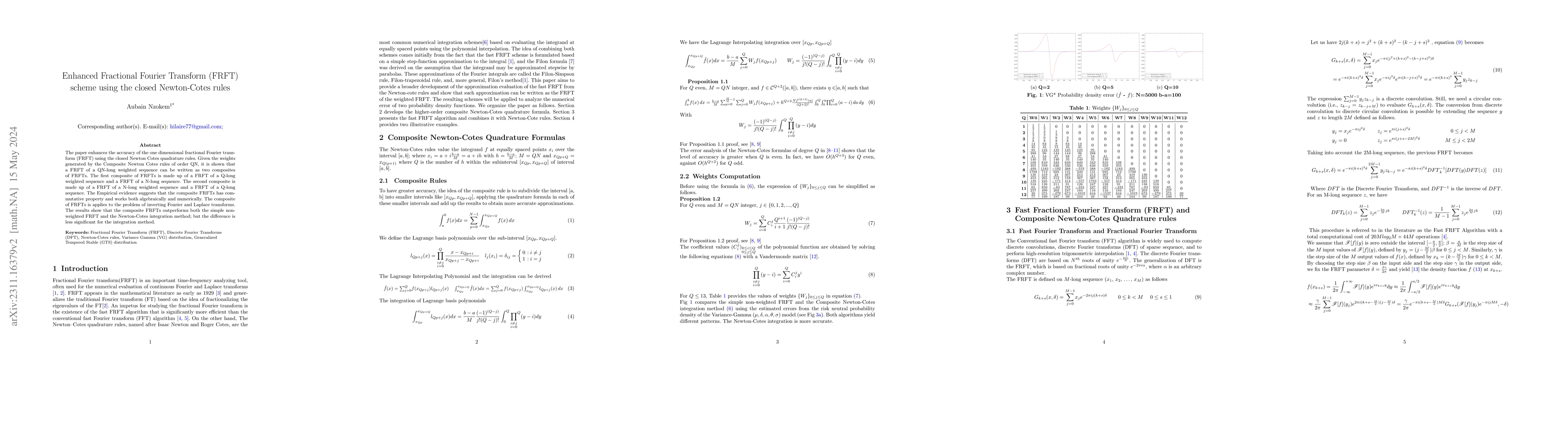 Thumbnail for Enhanced Fractional Fourier Transform (FRFT) scheme using the closed
  Newton-Cotes rules