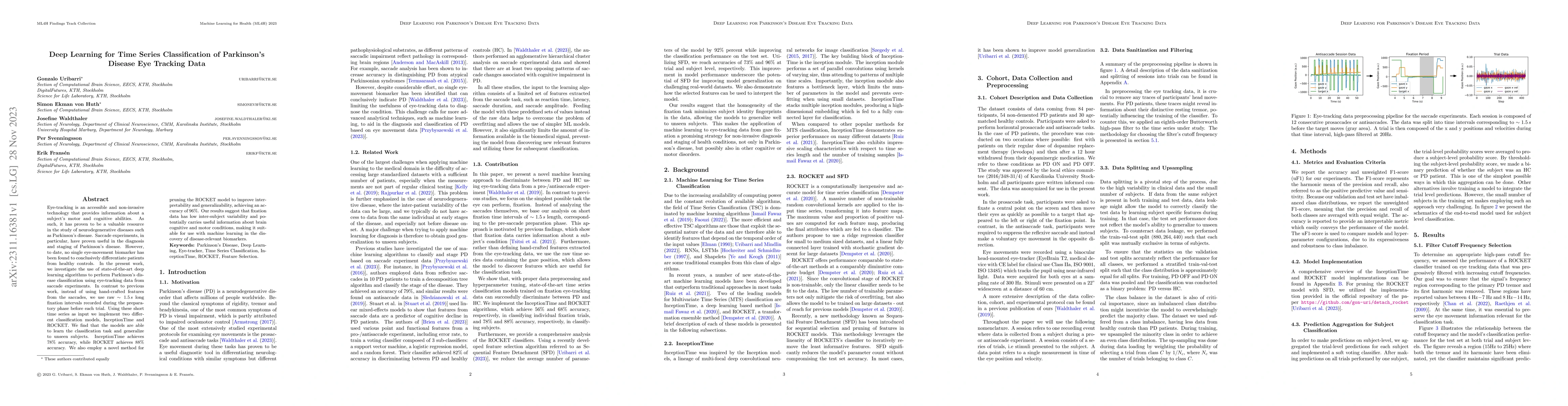 Thumbnail for Deep Learning for Time Series Classification of Parkinson's Disease Eye
  Tracking Data