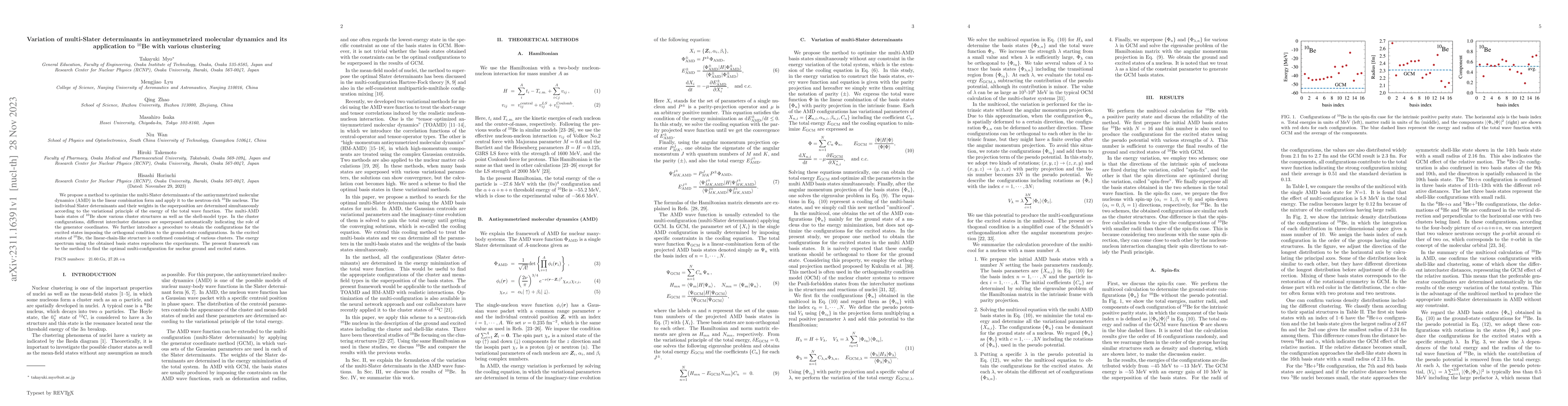 Thumbnail for Variation of multi-Slater determinants in antisymmetrized molecular
  dynamics and its application to $^{10}$Be with various clustering