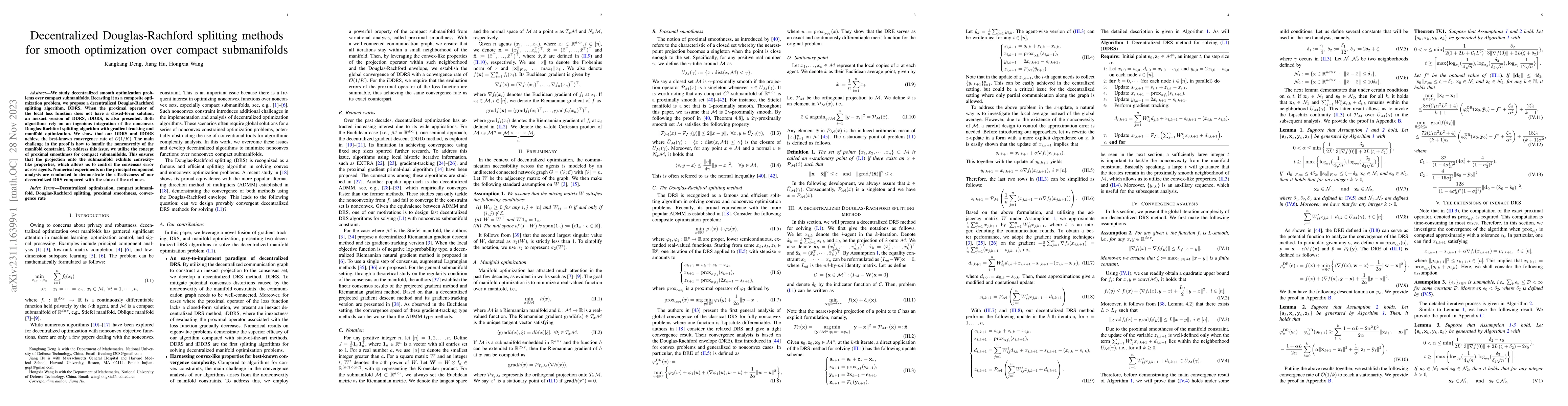 Thumbnail for Decentralized Douglas-Rachford splitting methods for smooth optimization
  over compact submanifolds