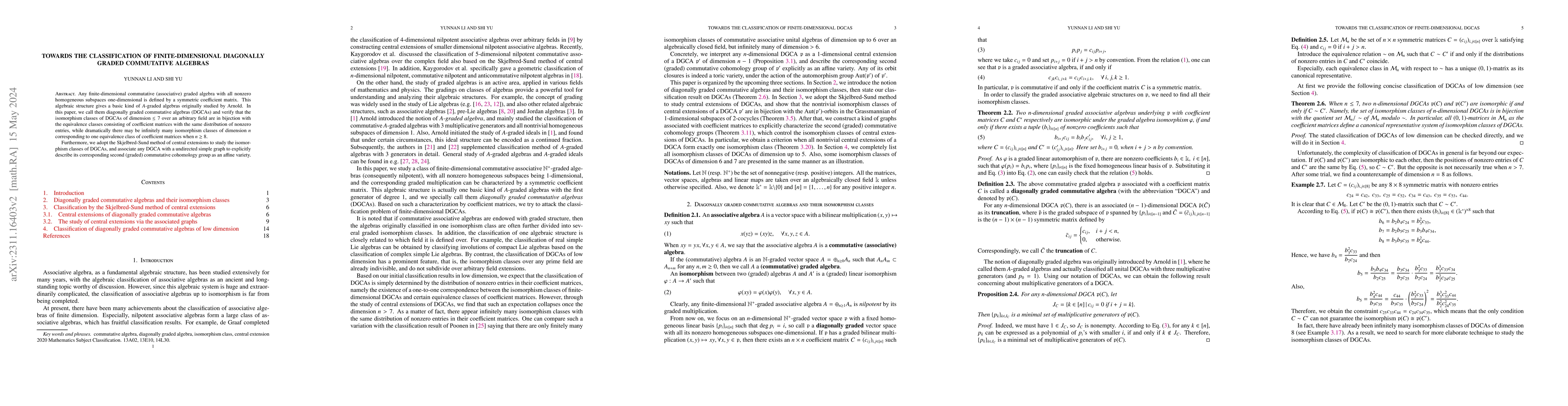 Thumbnail for Towards the classification of finite-dimensional diagonally graded
  commutative algebras