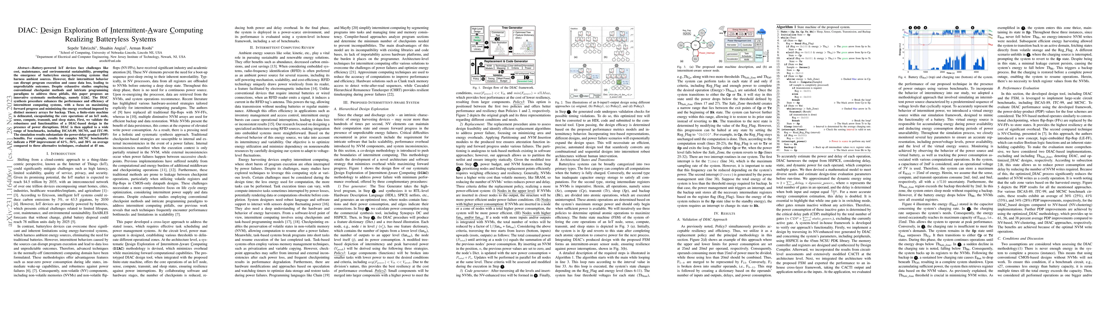 Thumbnail for DIAC: Design Exploration of Intermittent-Aware Computing Realizing
  Batteryless Systems