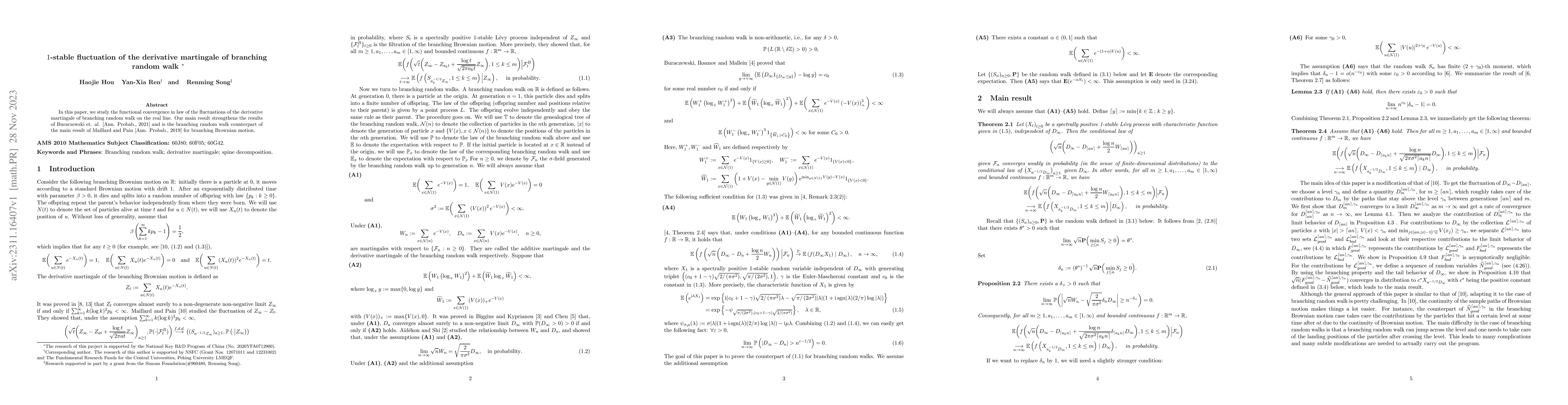Thumbnail for $1$-stable fluctuation of the derivative martingale of branching random
  walk