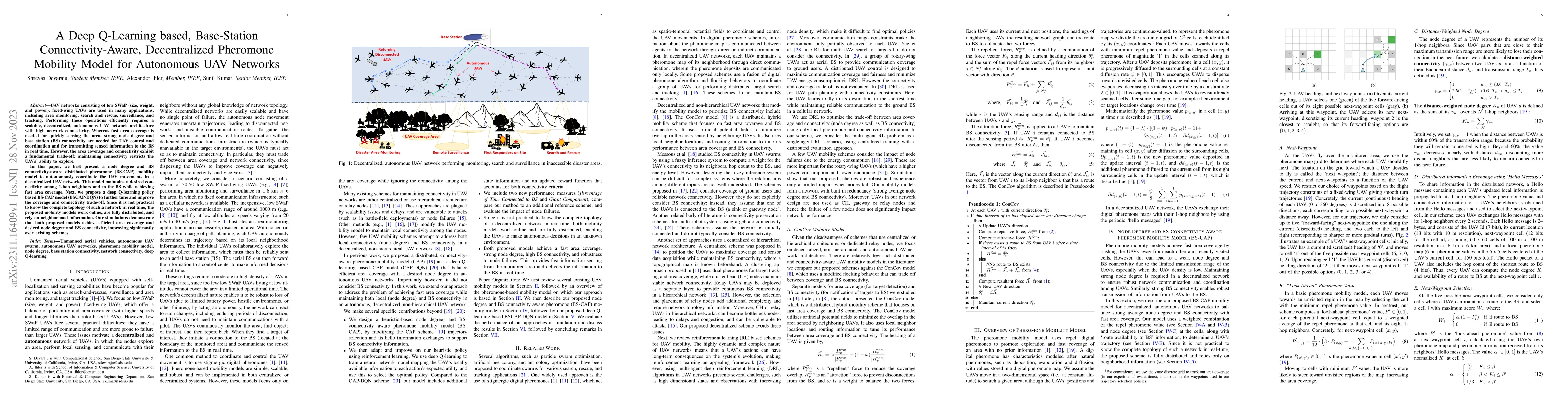 Thumbnail for A Deep Q-Learning based, Base-Station Connectivity-Aware, Decentralized
  Pheromone Mobility Model for Autonomous UAV Networks
