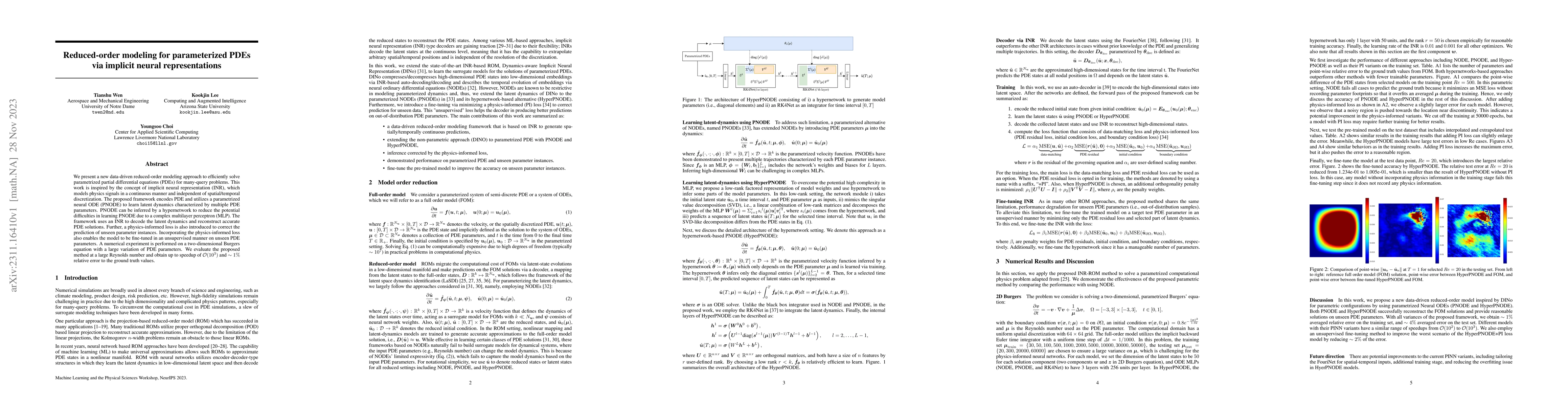 Thumbnail for Reduced-order modeling for parameterized PDEs via implicit neural
  representations