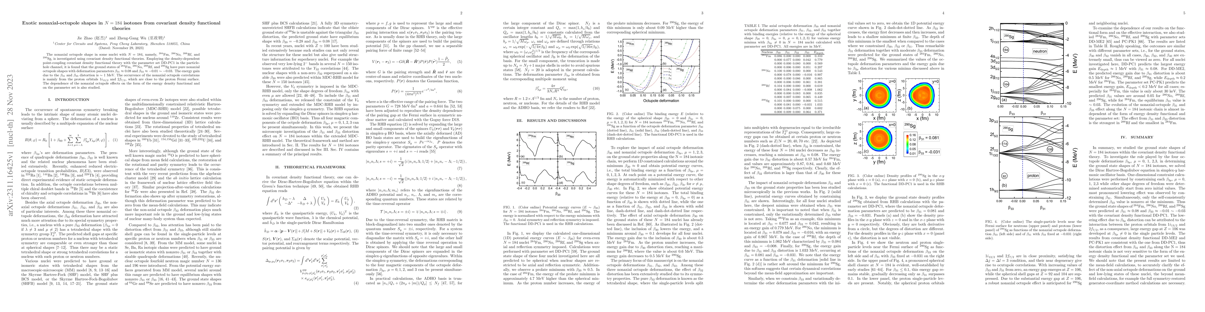 Thumbnail for Exotic nonaxial-octupole shapes in $N=184$ isotones from covariant
  density functional theories