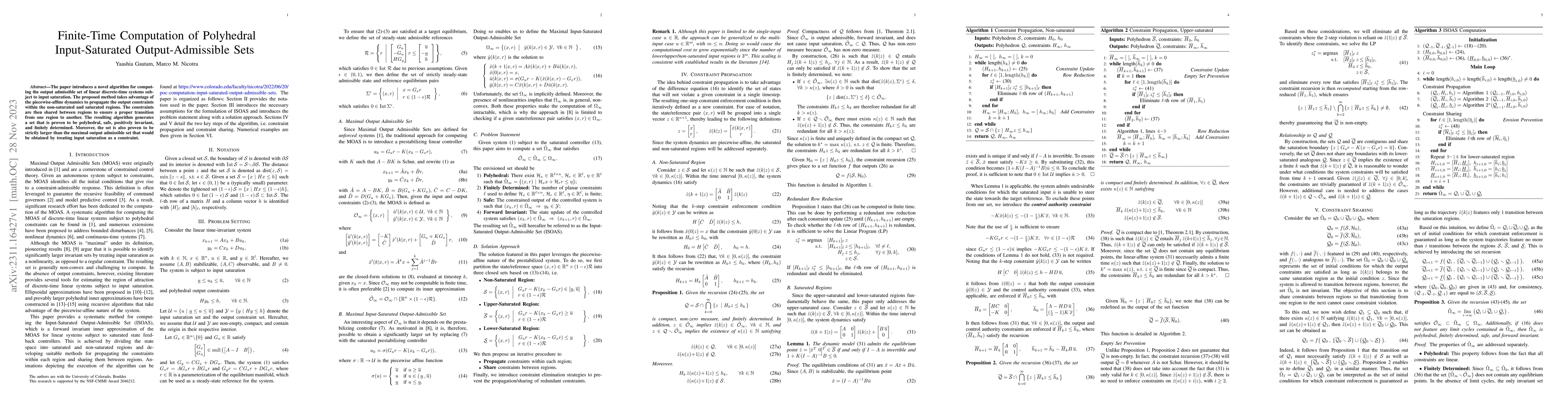 Thumbnail for Finite-Time Computation of Polyhedral Input-Saturated Output-Admissible
  Sets