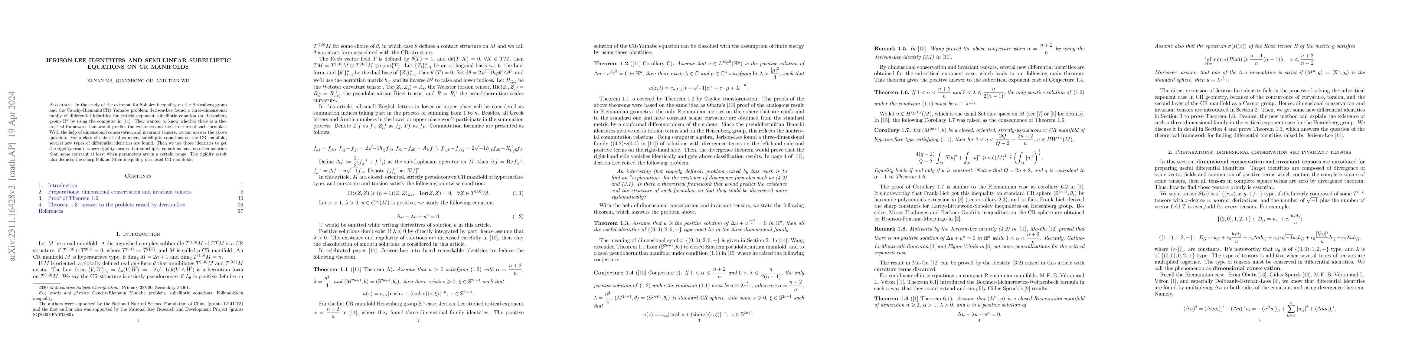 Thumbnail for Jerison-Lee identity and Semi-linear subelliptic equation on CR manifold