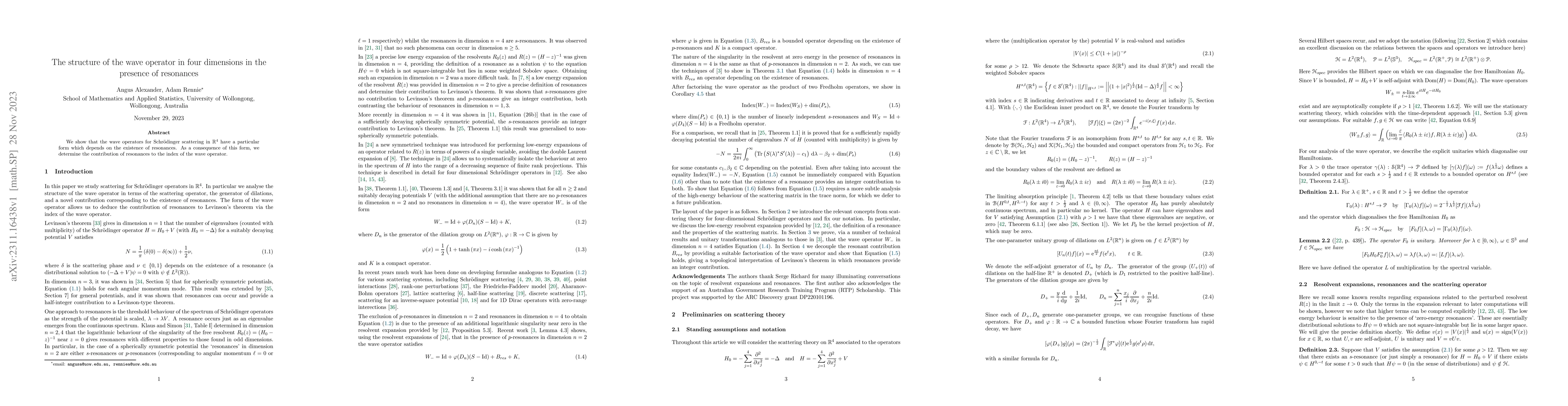 Thumbnail for The structure of the wave operators in four dimensions in the presence
  of resonances