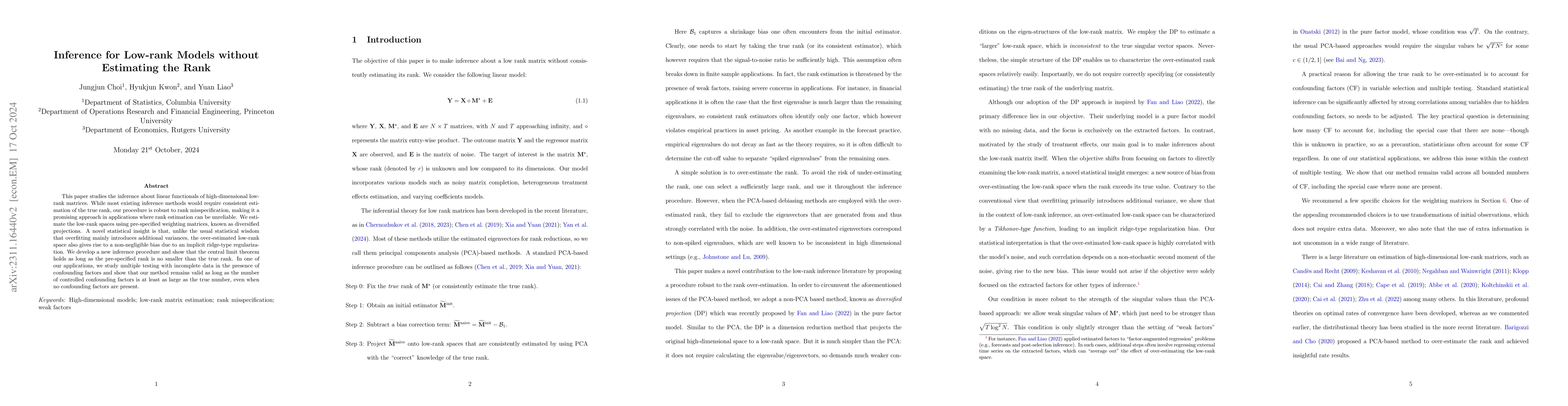 Thumbnail for Inference for Low-rank Models without Estimating the Rank