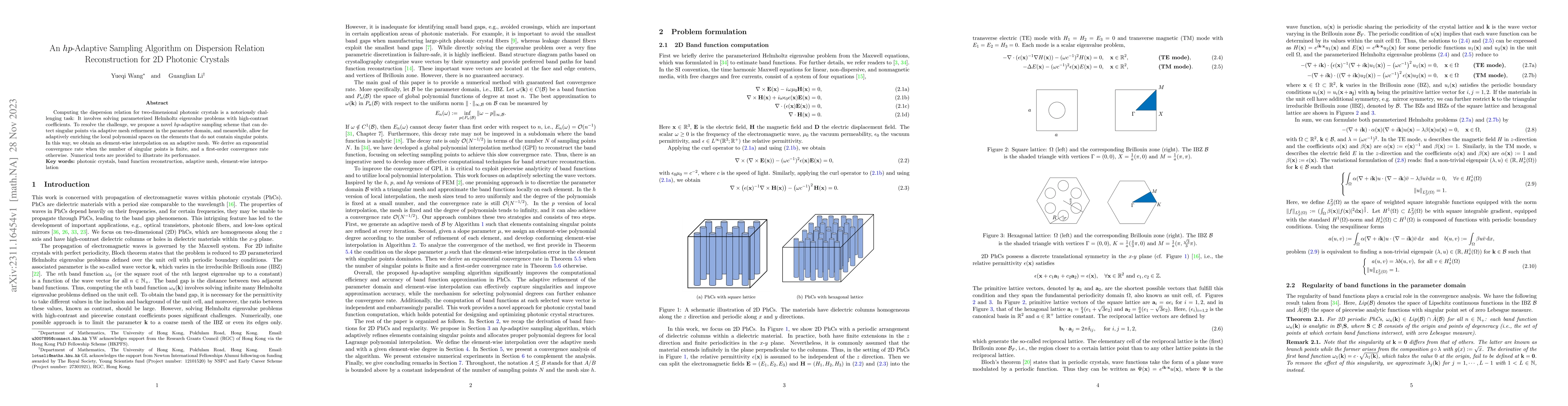 Thumbnail for An hp-Adaptive Sampling Algorithm on Dispersion Relation Reconstruction
  for 2D Photonic Crystals