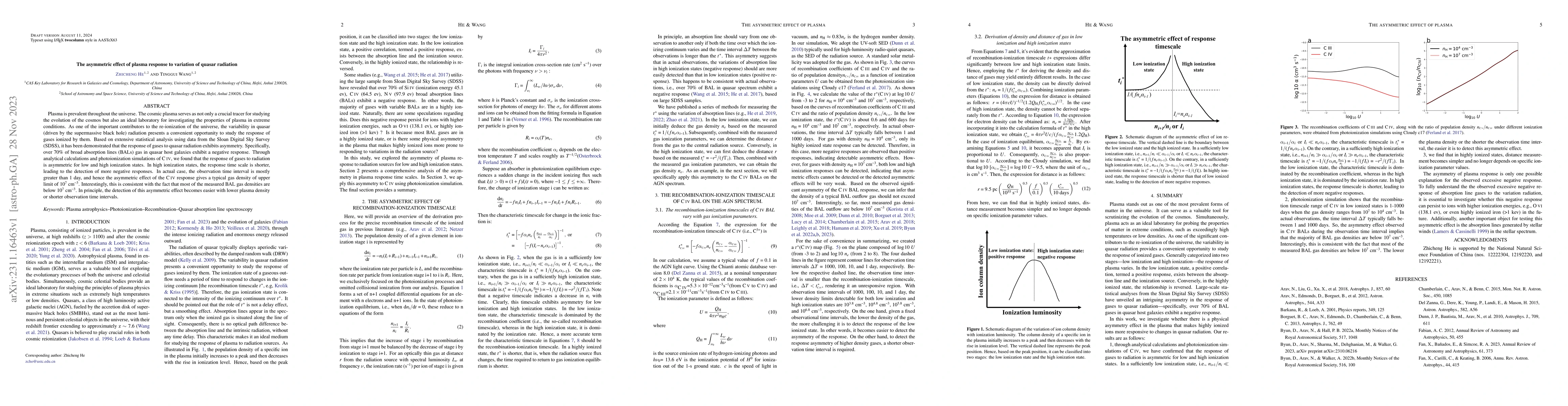 Thumbnail for The asymmetric effect of plasma response to variation of quasar
  radiation