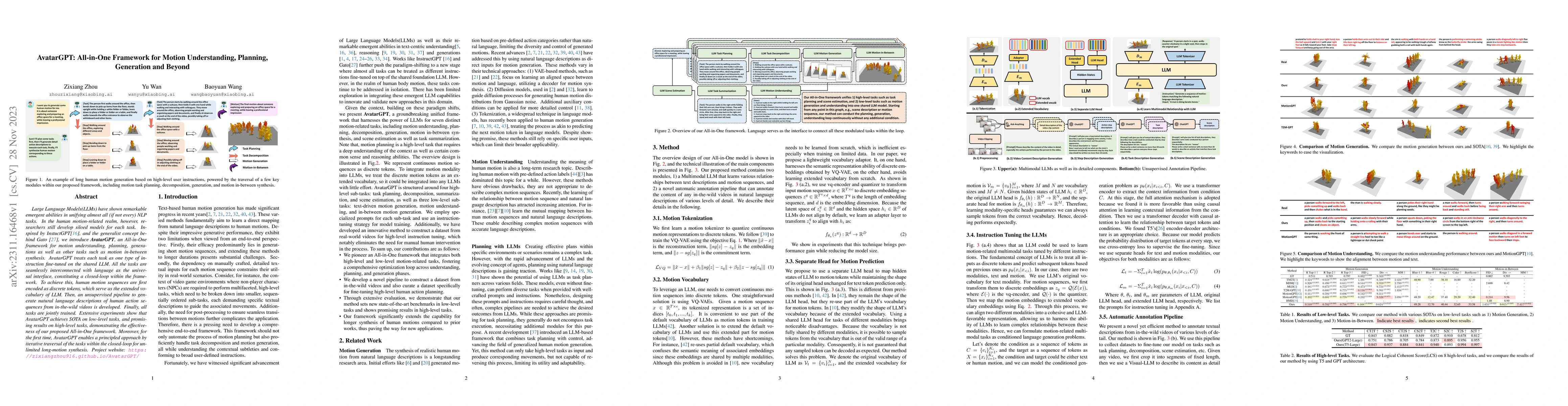 Thumbnail for AvatarGPT: All-in-One Framework for Motion Understanding, Planning,
  Generation and Beyond