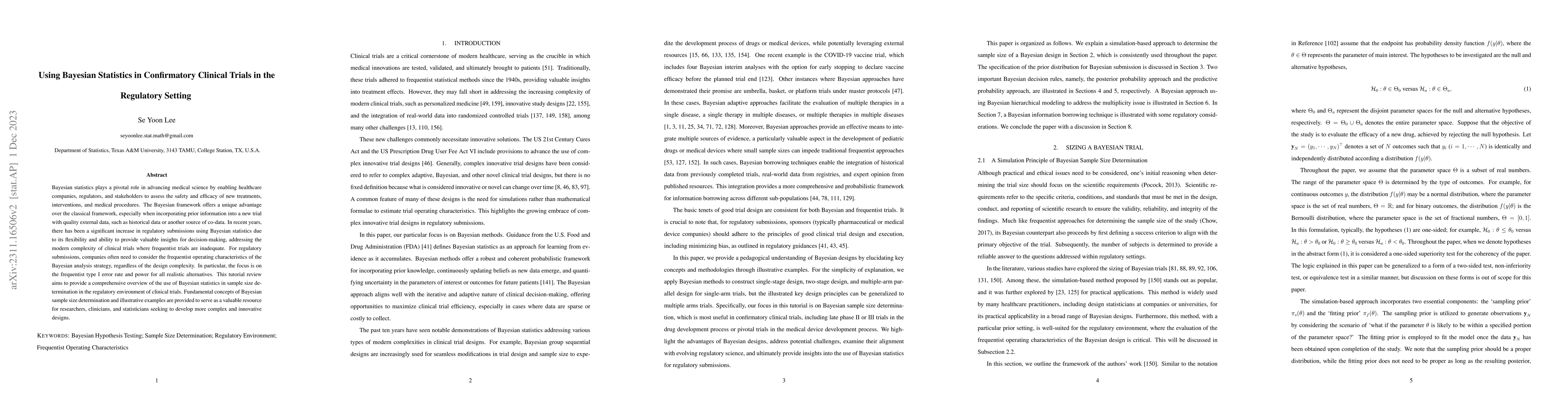 Thumbnail for Using Bayesian Statistics in Confirmatory Clinical Trials in the
  Regulatory Setting