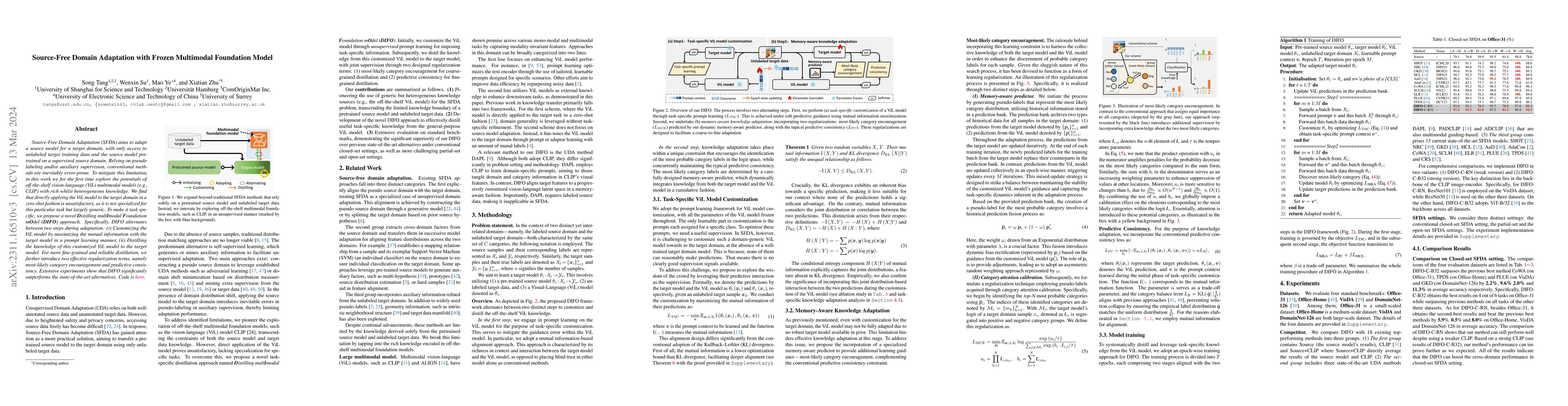 Thumbnail for Source-Free Domain Adaptation with Frozen Multimodal Foundation Model