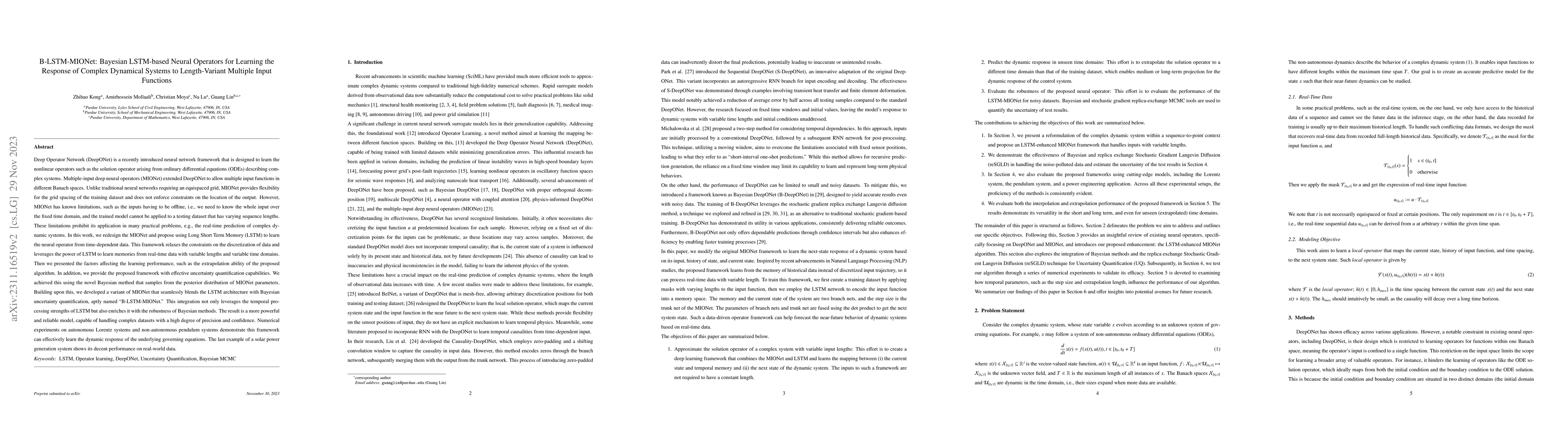 Thumbnail for B-LSTM-MIONet: Bayesian LSTM-based Neural Operators for Learning the
  Response of Complex Dynamical Systems to Length-Variant Multiple Input
  Functions