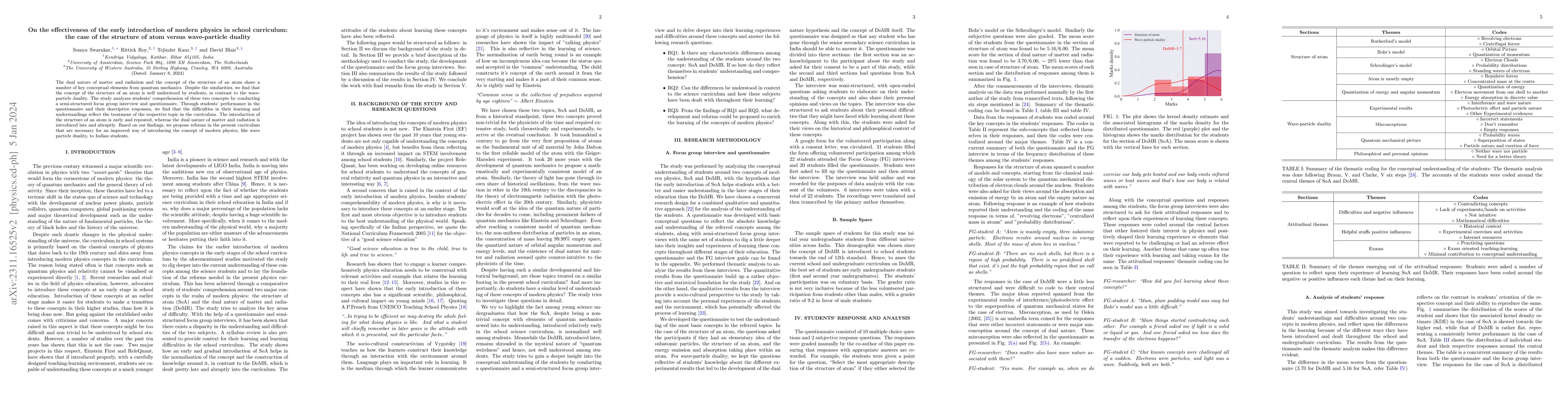 Thumbnail for On the effectiveness of the early introduction of modern physics in
  school curriculum: the case of the structure of atom versus wave-particle
  duality