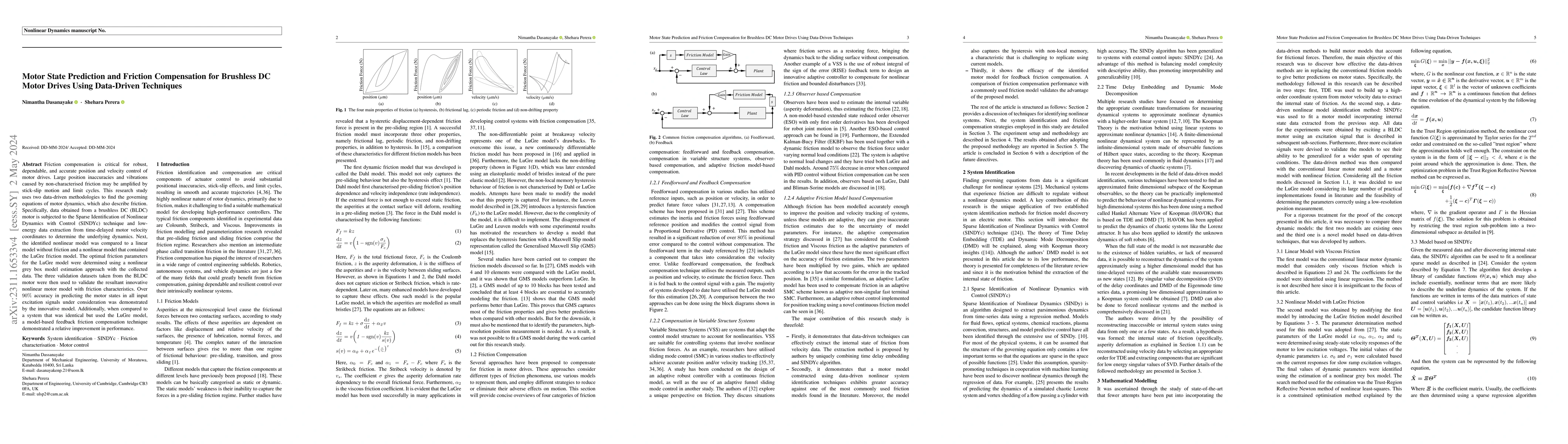 Thumbnail for Motor State Prediction and Friction Compensation for Brushless DC Motor
  Drives Using Data-Driven Techniques