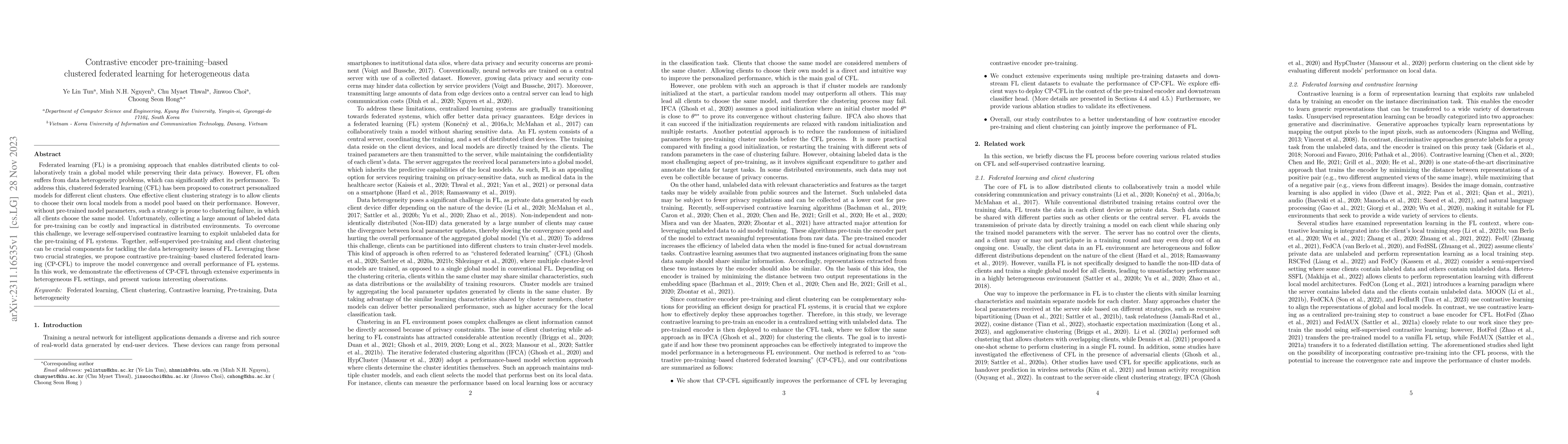 Thumbnail for Contrastive encoder pre-training-based clustered federated learning for
  heterogeneous data