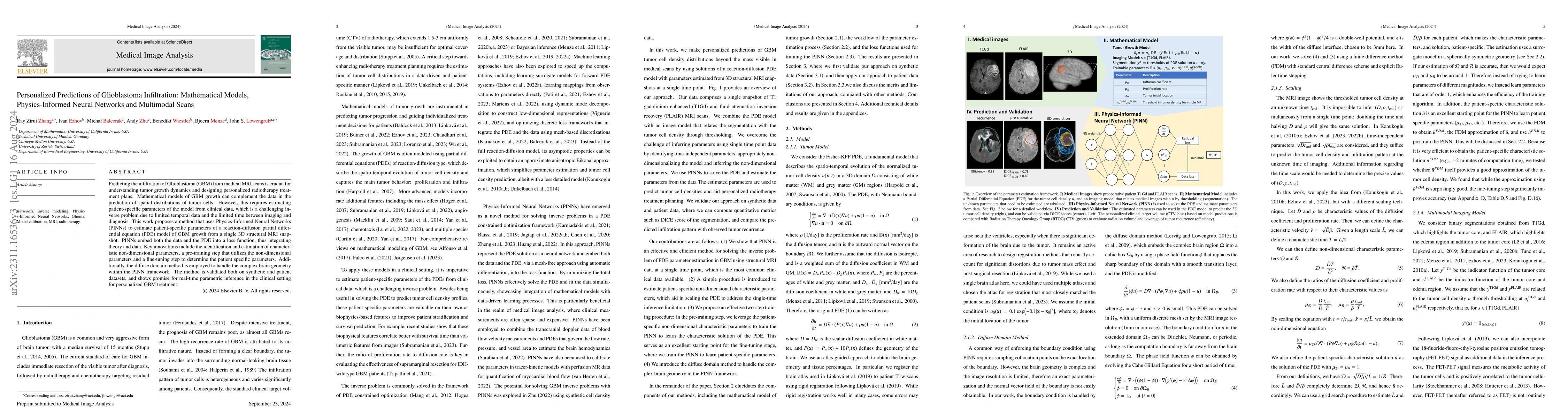 Thumbnail for Personalized Predictions of Glioblastoma Infiltration: Mathematical
  Models, Physics-Informed Neural Networks and Multimodal Scans