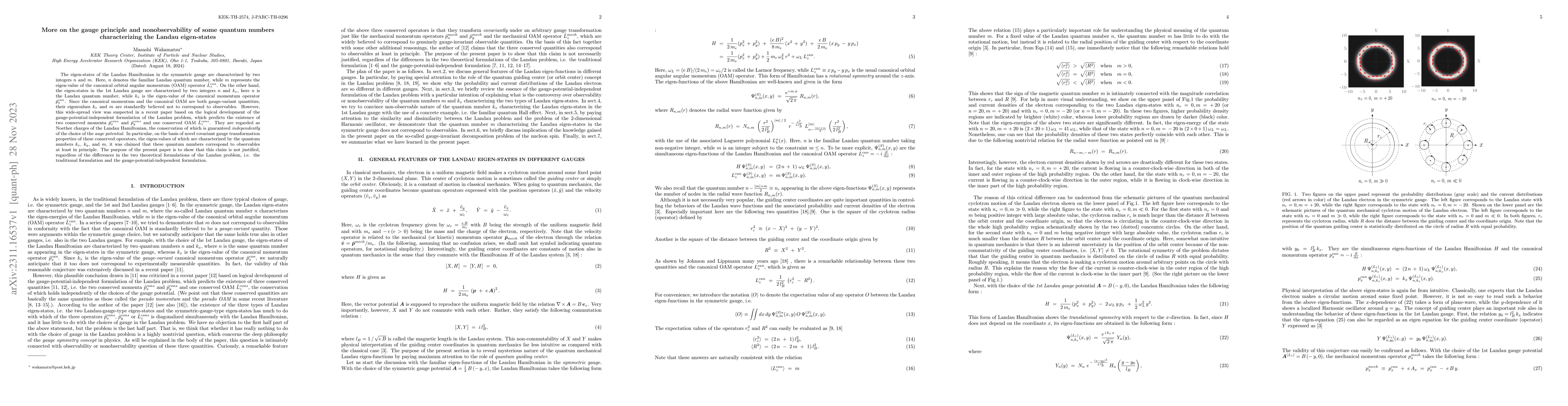 Thumbnail for More on the gauge principle and nonobservability of some quantum numbers
  characterizing the Landau eigen-states