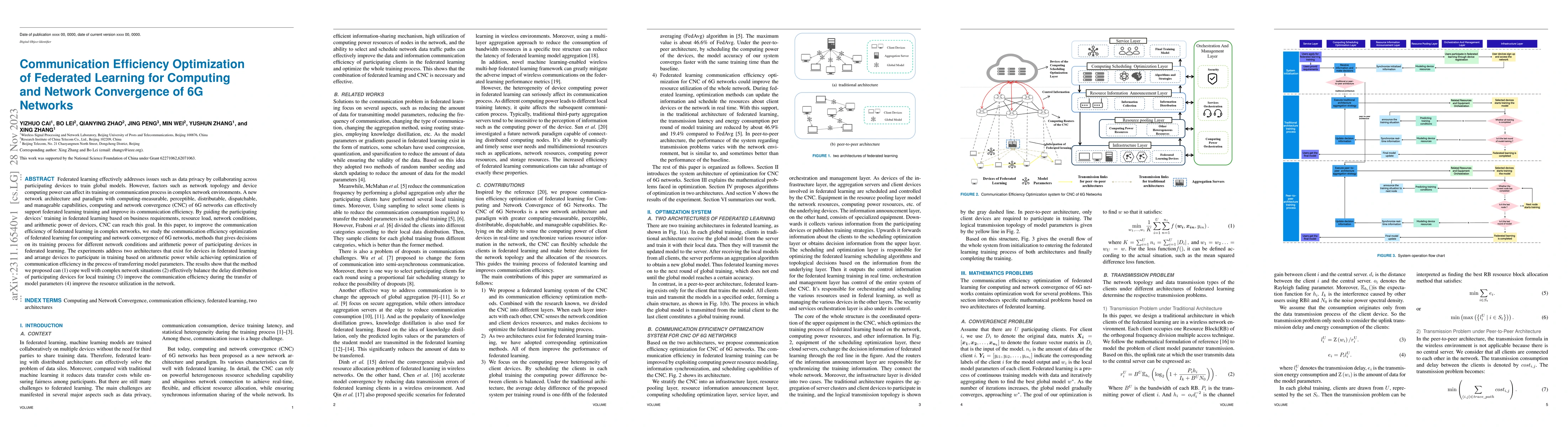 Thumbnail for Communication Efficiency Optimization of Federated Learning for
  Computing and Network Convergence of 6G Networks