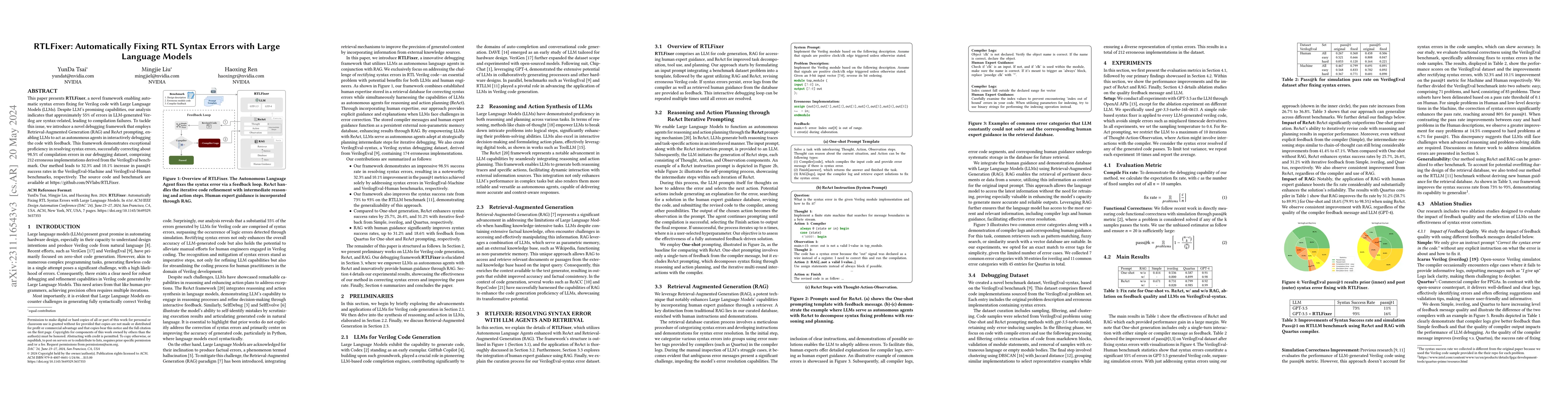 Thumbnail for RTLFixer: Automatically Fixing RTL Syntax Errors with Large Language
  Models