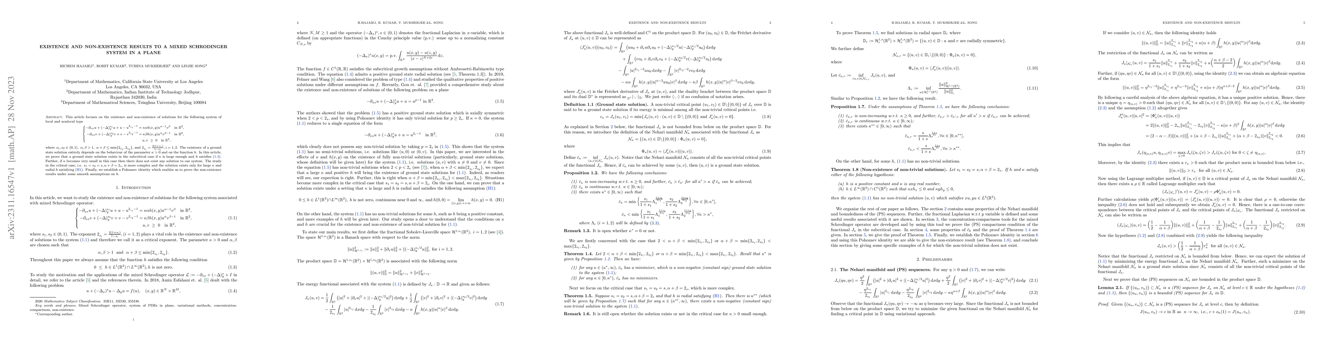 Thumbnail for Existence and non-existence results to a mixed Schrodinger system in a
  plane