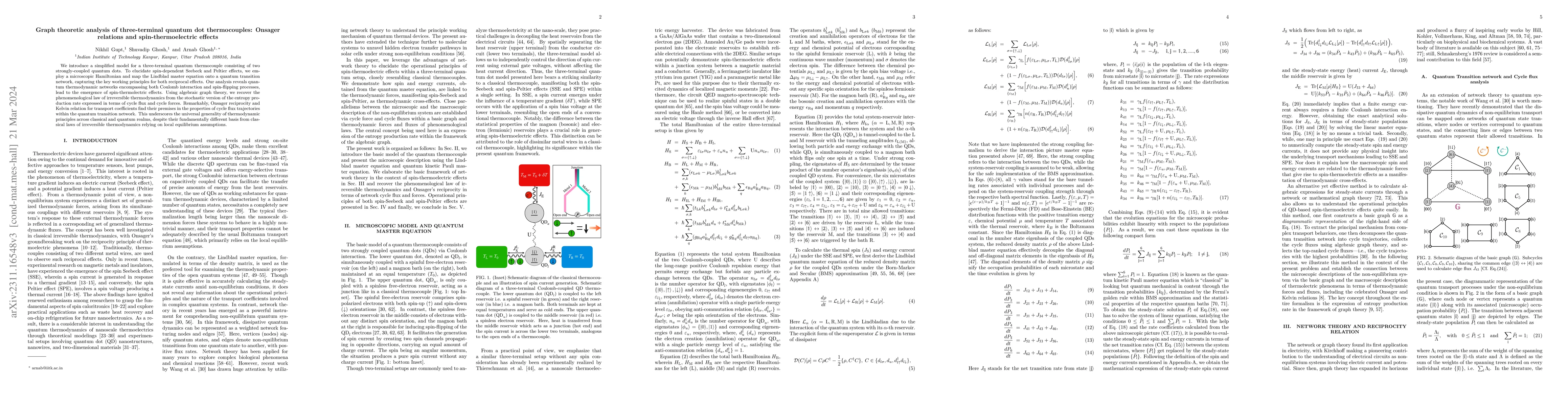 Thumbnail for Graph theoretic analysis of three-terminal quantum dot thermocouples:
  Onsager relations and spin-thermoelectric effects