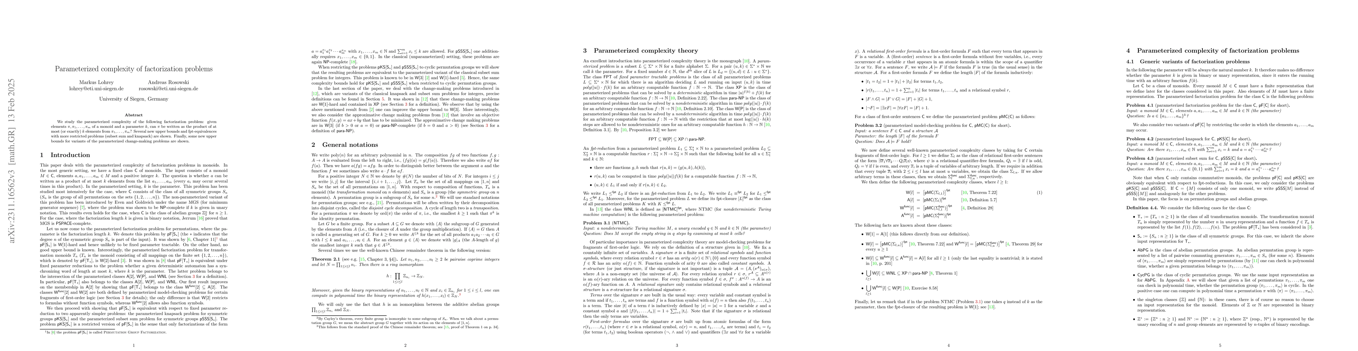 Thumbnail for Parameterized Complexity of Factorization Problems