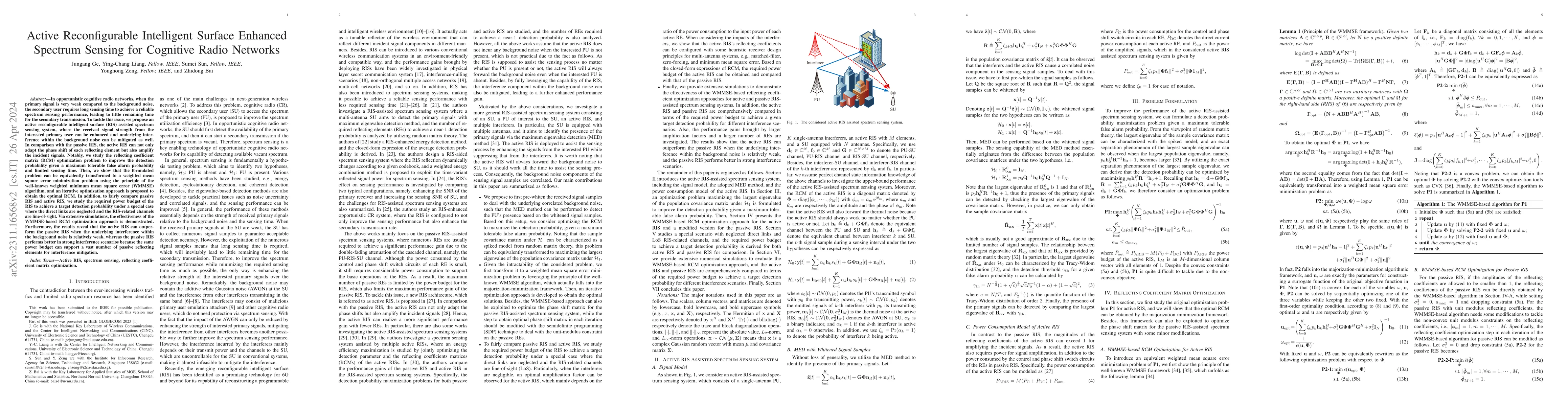 Thumbnail for Active Reconfigurable Intelligent Surface Enhanced Spectrum Sensing for
  Cognitive Radio Networks