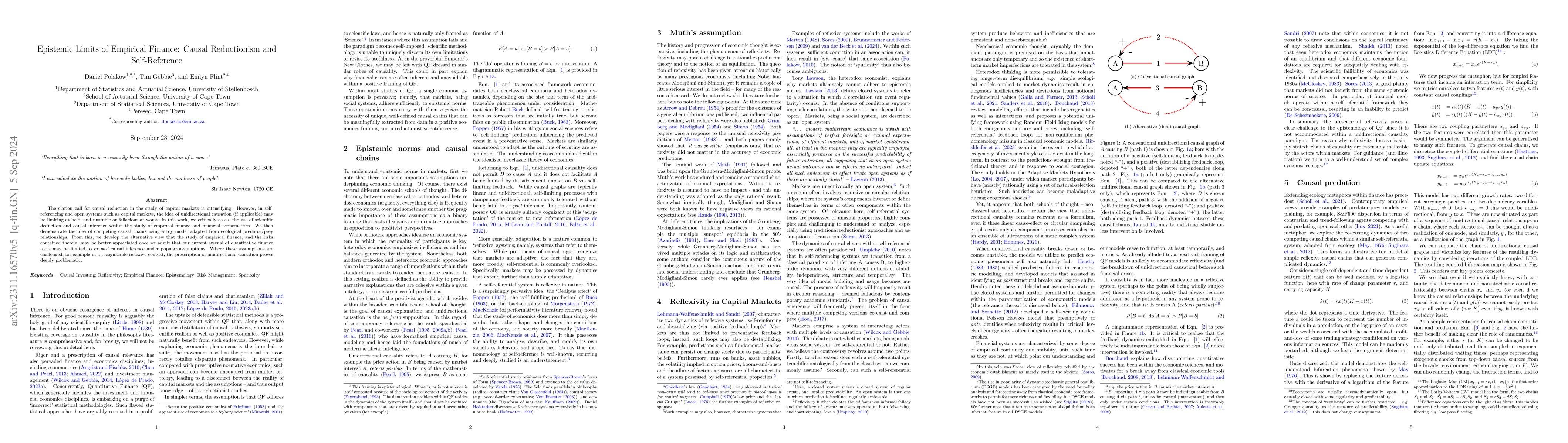 Thumbnail for Epistemic Limits of Empirical Finance: Causal Reductionism and
  Self-Reference