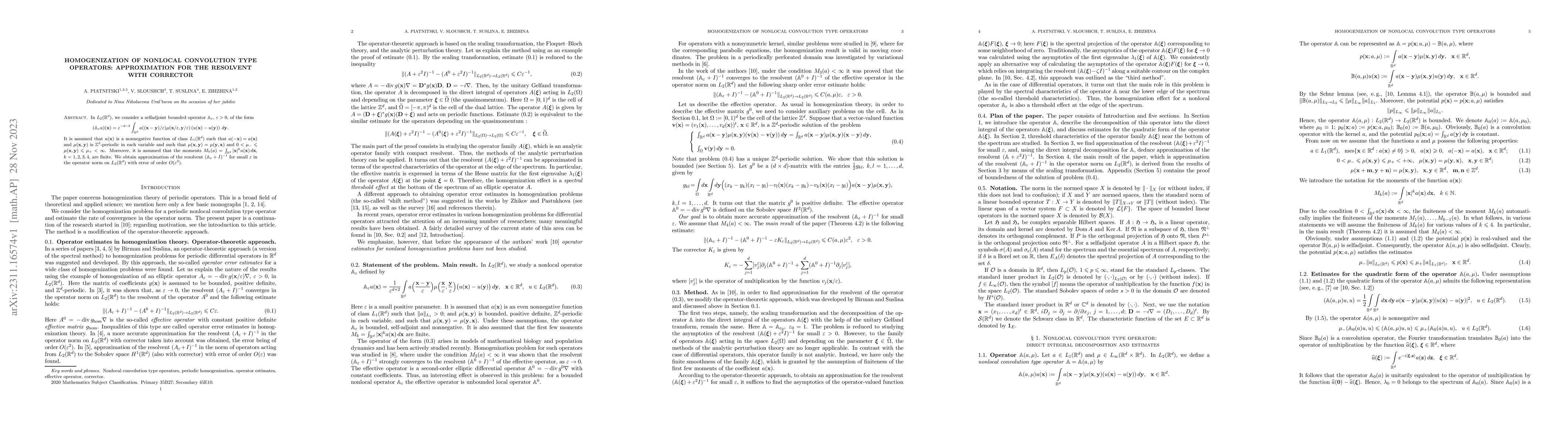 Thumbnail for Homogenization of nonlocal convolution type operators: Approximation for
  the resolvent with corrector