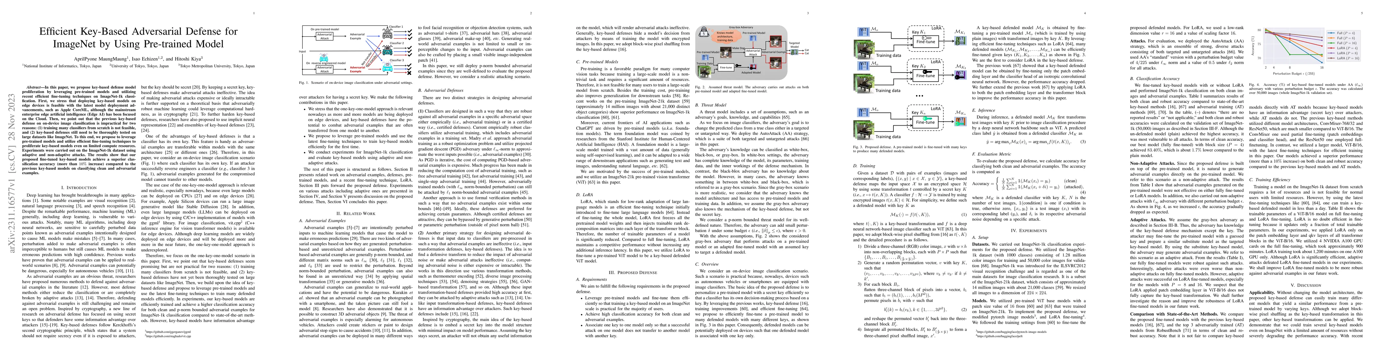 Thumbnail for Efficient Key-Based Adversarial Defense for ImageNet by Using
  Pre-trained Model