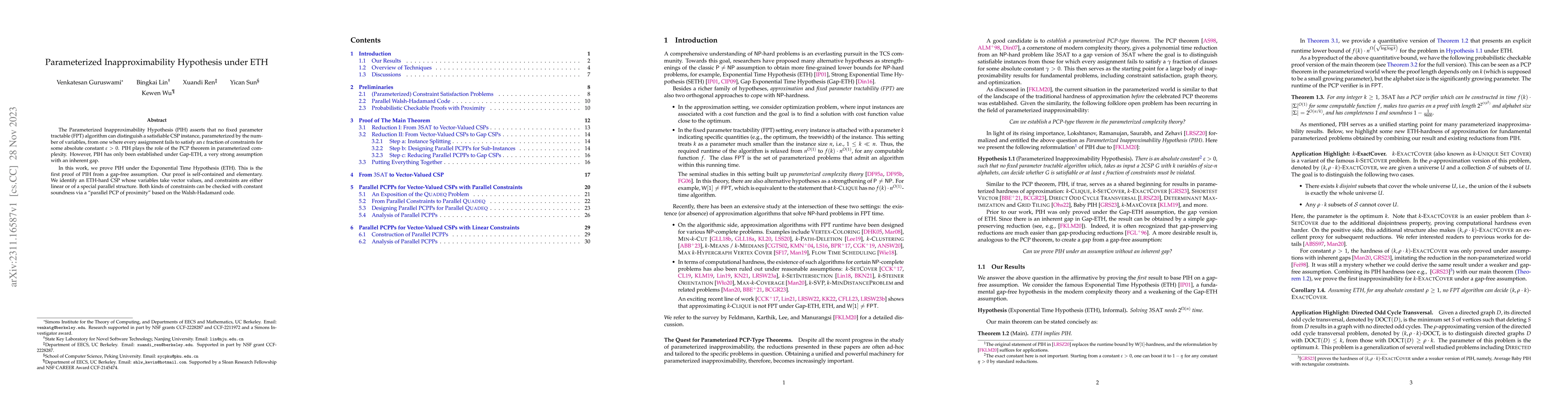 Thumbnail for Parameterized Inapproximability Hypothesis under ETH